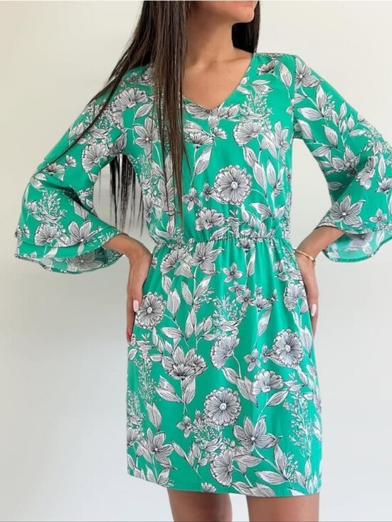 a new day Dresses & Skirts - NWT a new day Teal Floral V-Neck Long Sleeve Dress L/XL